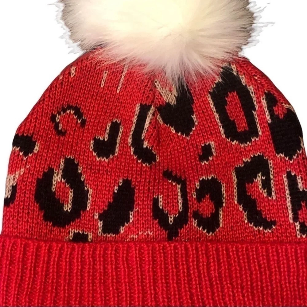 BCBGeneration Pink Leopard Print Pom Beanie NWOT